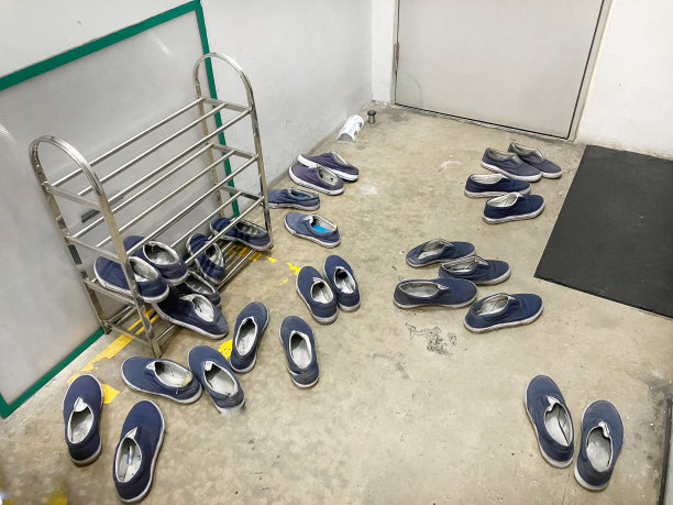 鞋架和凌乱的鞋子在大厅的房间前面图片下载