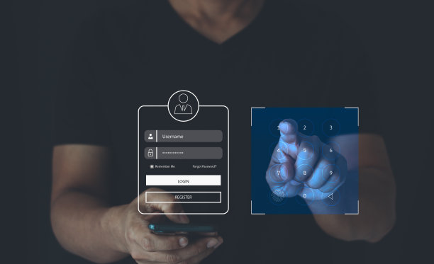 保护数据的网络安全和隐私概念。Internet网络安全技术。商人用智能手机输入安全码，保护虚拟界面上的个人数据。图片下载
