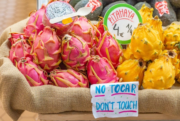 火龙果(火龙果)在中央市场(中央市场)在瓦伦西亚，西班牙图片下载