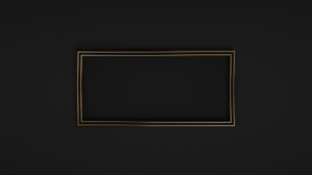 现代，豪华的黄金矩形空白黑色背景- 3D插图图片下载