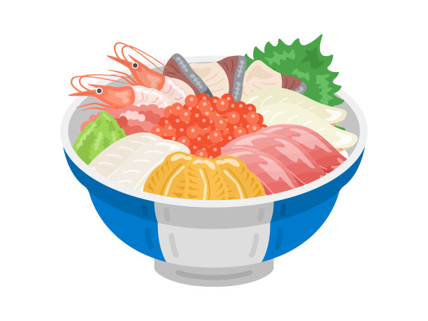 一个华丽的海鲜碗在一个碗的插图。图片下载