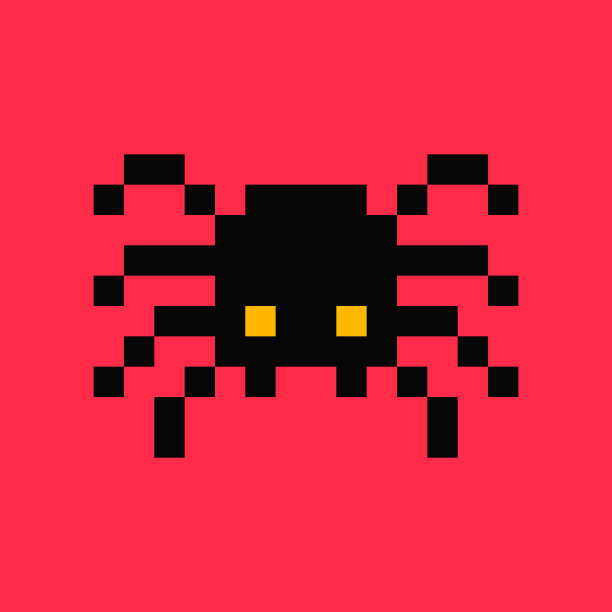 8位，像素，蜘蛛，黑色，矢量。像素艺术狼蛛孤立的白色背景。万圣节的幽灵角色。怀旧复古图片下载