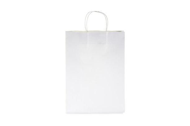 靠近一个长白色纸袋在白色背景与裁剪路径图片下载