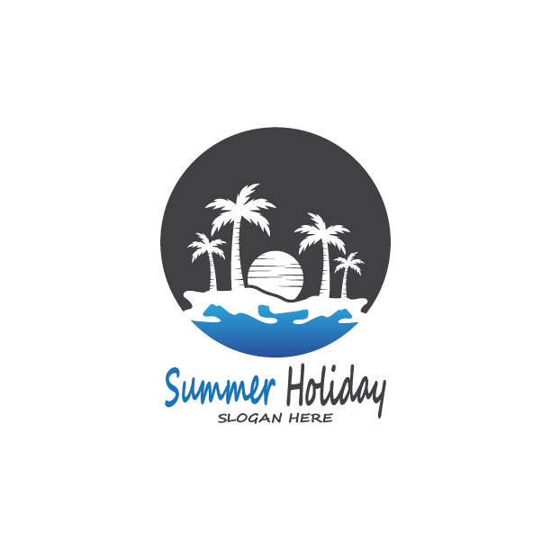 棕榈树暑假标志设计矢量模板插图图片下载