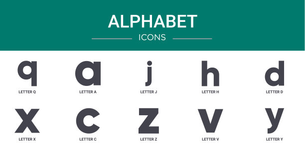 10个大纲网页字母图标，如字母q，字母a，字母j, h, d, x, c矢量图标报告，演示，图表，网页设计，移动应用程序图片下载