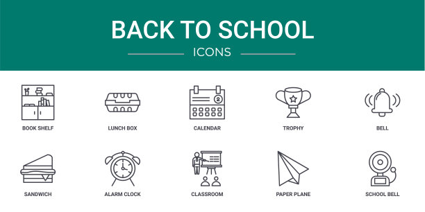 返校季相关线性图标素材（10个）图片下载