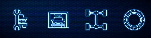 设置线底盘车洗车服务和轮胎图片下载