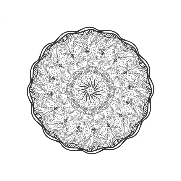 曼荼罗轮廓艺术图案由自由手绘灵感来自大自然的着色书。几何传统图案用于指甲花，纹身和装饰饰品。图片下载