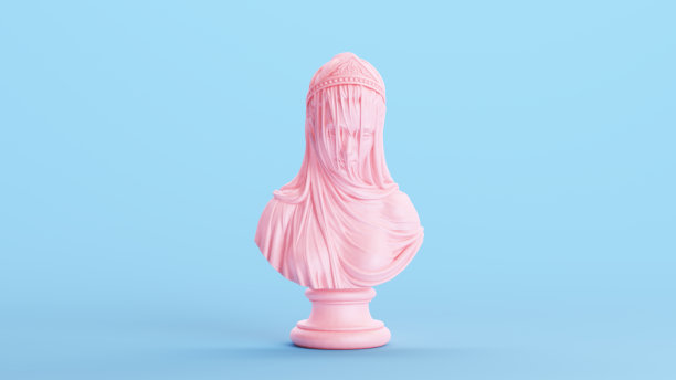 粉红色妇女女士胸围雕塑优雅的美丽媚俗粉彩蓝色背景图片下载