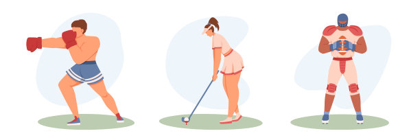 一组年轻人做不同运动的卡通人物图片下载