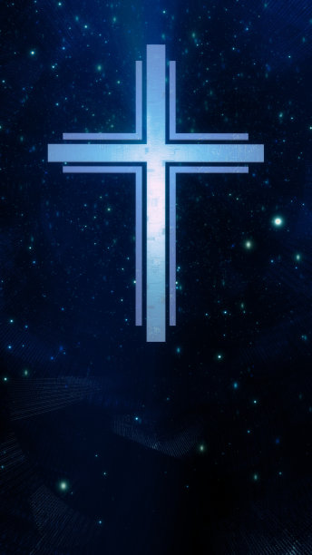 未来主义基督教十字架蓝色故障背景竖版图片下载