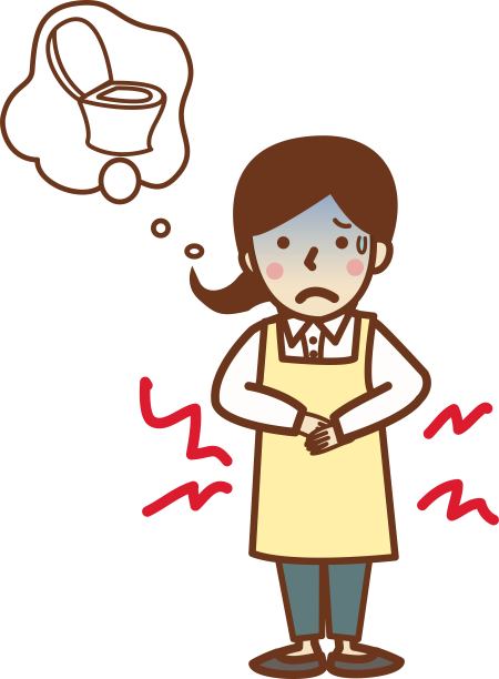 一个穿围裙的女人肚子疼，想上厕所。图片下载