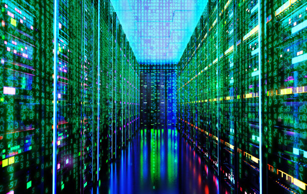 大现代服务器室的内部。三维效果图图片下载