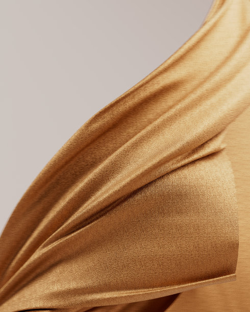 金色美丽的织物褶皱时尚抽象横幅装饰设计元素三维渲染图片下载