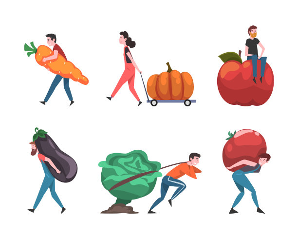 男人和女人带着巨大的水果和蔬菜图片下载