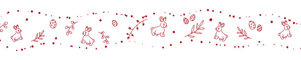 向量。可爱的手绘复活节水平背景与兔子，复活节彩蛋。节日背景与复活节线性符号。文本复制空间。设计卡片，横幅和其他促销项目。图片下载