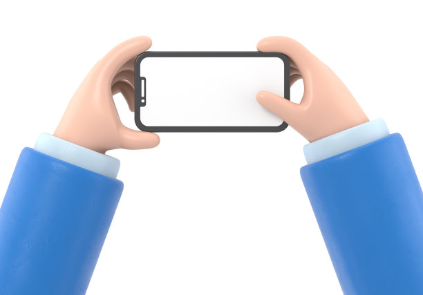 卡通手势图标模型。3d手触摸智能手机。使用手机的卡通图标或模型，白色背景的3D渲染。图片下载
