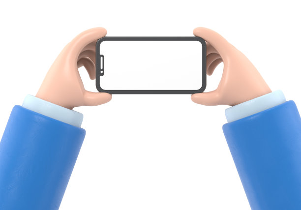 卡通手势图标模型。3d手触摸智能手机。使用手机的卡通图标或模型，白色背景的3D渲染。图片下载