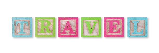 一个旅行的概念与儿童木块与修剪路径，以消除阴影图片下载