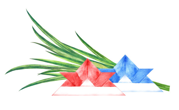 水彩日本折纸与叶子图片下载