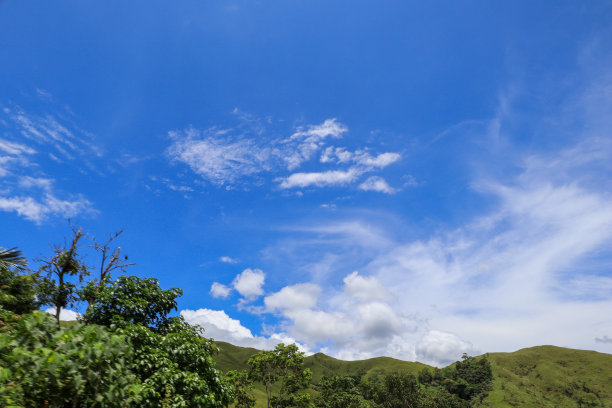蓝色云彩背景山路图片下载