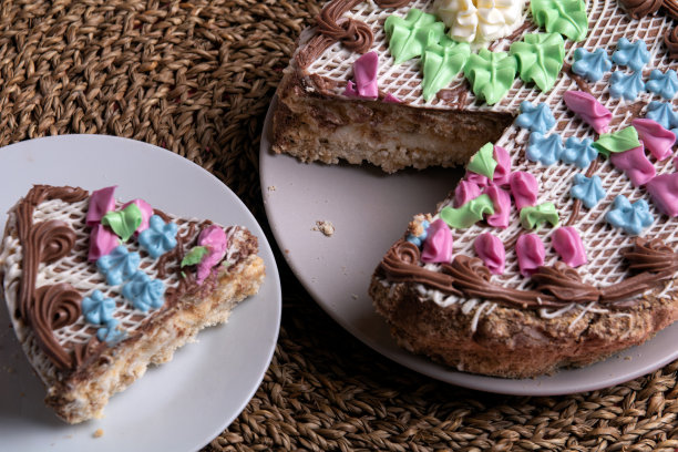 照片两个盘子和蛋糕图片下载