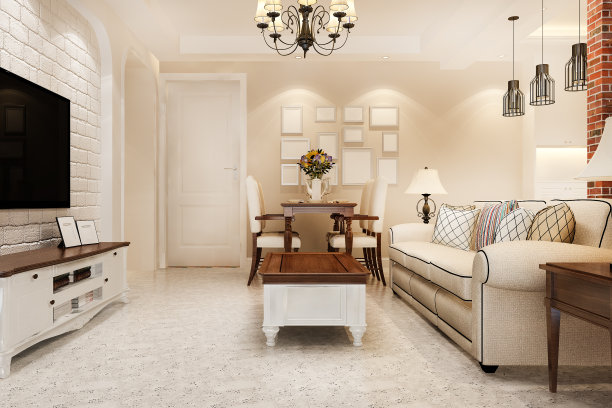 3d渲染豪华和现代的客厅与布艺沙发和灯和木材装饰阁楼风格图片下载