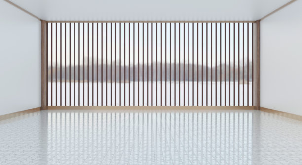 开间房间用大镜子俯瞰自然风光，开间场景3d插图图片下载