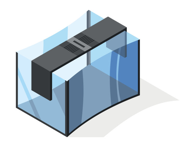 现代简约风格的等距水族馆。透明亚克力、塑料或有机玻璃展览盒。矢量插图空透明玻璃橱窗在白色背景图片下载