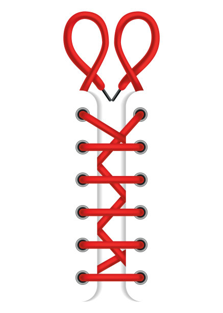 红色蕾丝鞋。系鞋带的方案。图标与系鞋带孤立的白色背景。蕾丝选项，如何系鞋带的鞋子图片下载