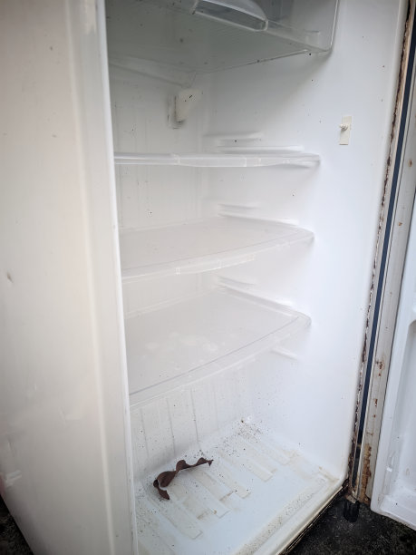 白色冰箱坏了，架子空了，冰箱门也空了图片下载