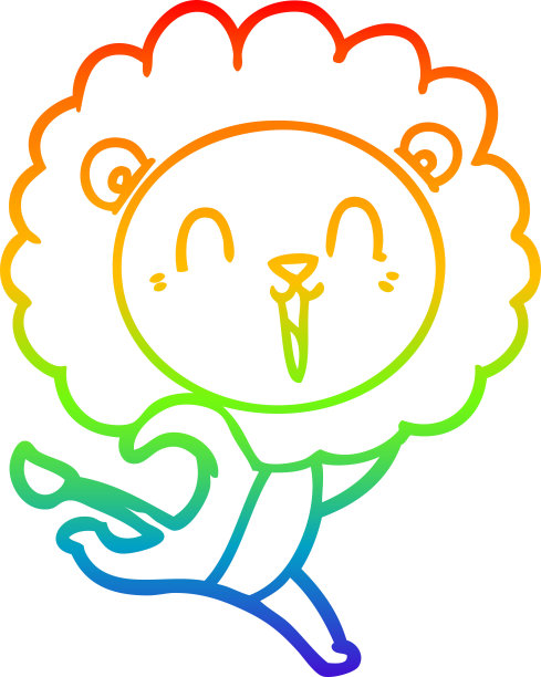 彩虹渐变线条画一只笑狮子卡通奔跑图片下载