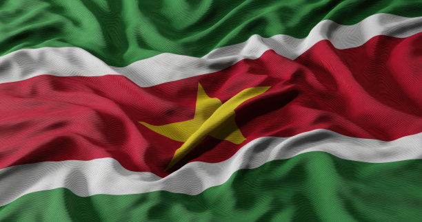 逼真的苏里南飘扬的旗帜3D插图图片下载