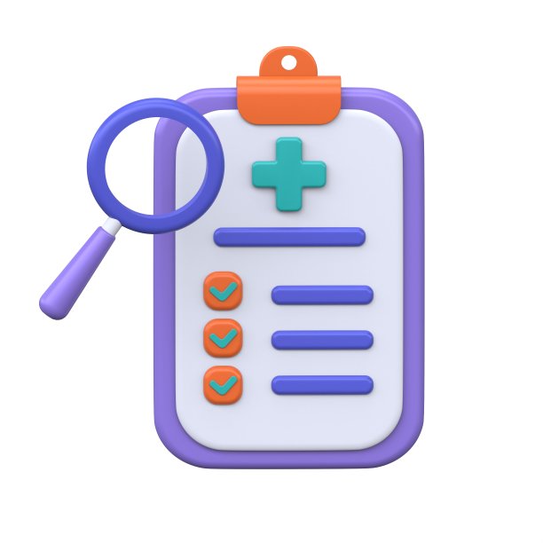 医疗保险3d渲染。医生和病人的体检文件，包括诊断和用药报告。带有信息的列表。图片下载