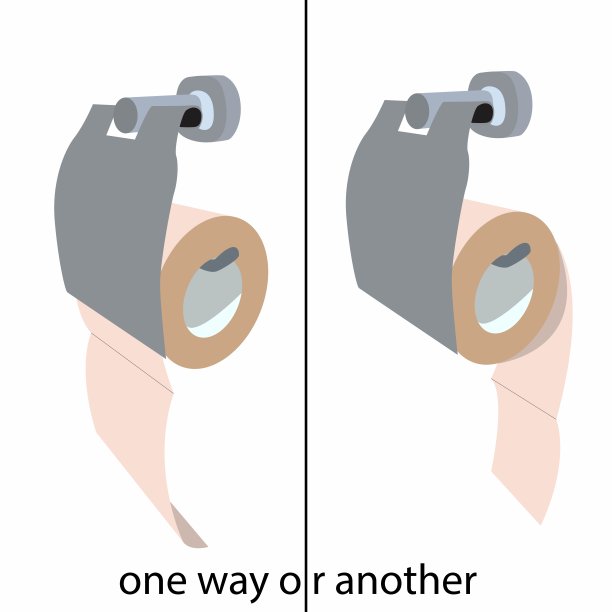 两张厕纸展示了非常著名的悬挂方式图片下载