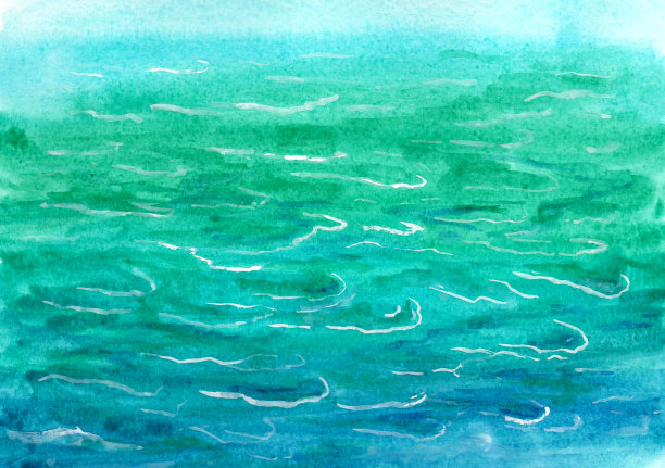 水彩透明海水海浪蓝绿色蓝绿色背景。图片下载