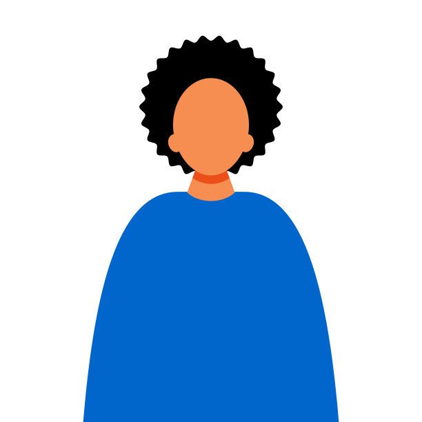 一个非裔美国女孩的样本。年轻女子头像模板在蓝色连衣裙孤立的白色背景。向量。图片下载