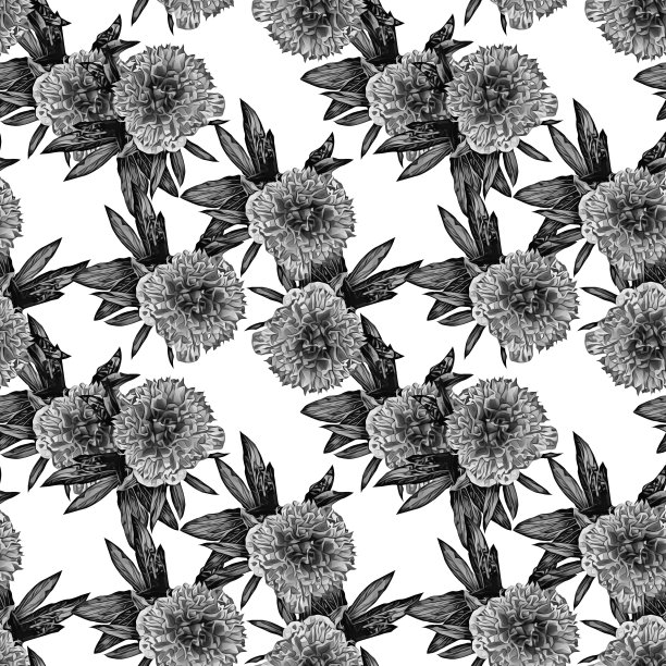 无缝模式的牡丹与叶子。图片下载