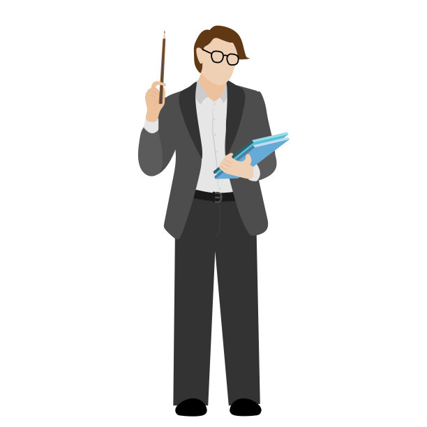 穿着西装的年轻人手里拿着文件夹和铅笔。可爱有趣的孤立人物。平的风格。图片下载