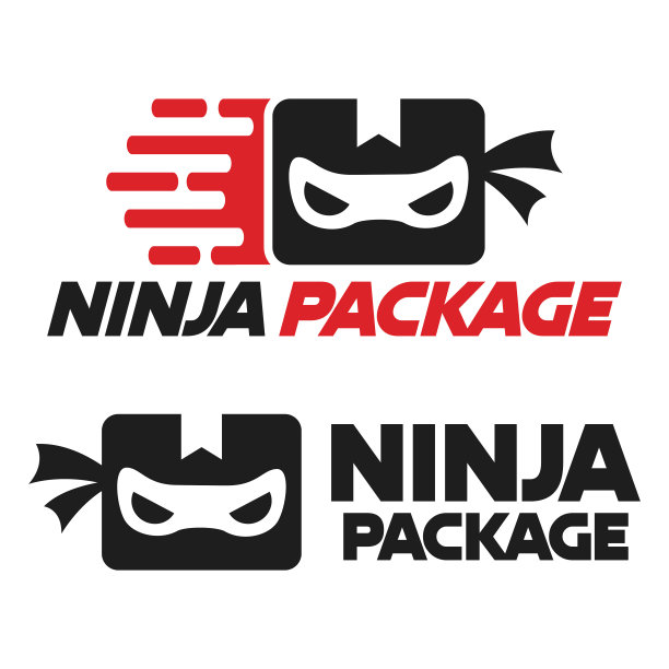 现代矢量平面设计简单的极简主义标志模板忍者快递员吉祥物字符矢量收集品牌，徽章，标签，徽章。孤立在白色背景上。图片下载