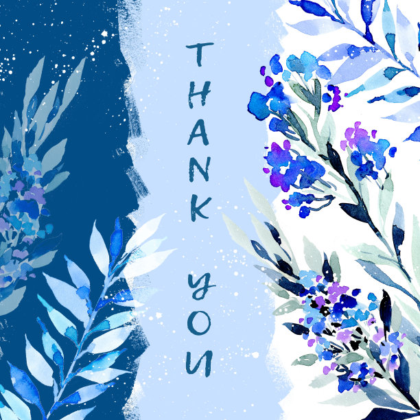 水彩蓝色的花朵背景文字谢谢你图片下载