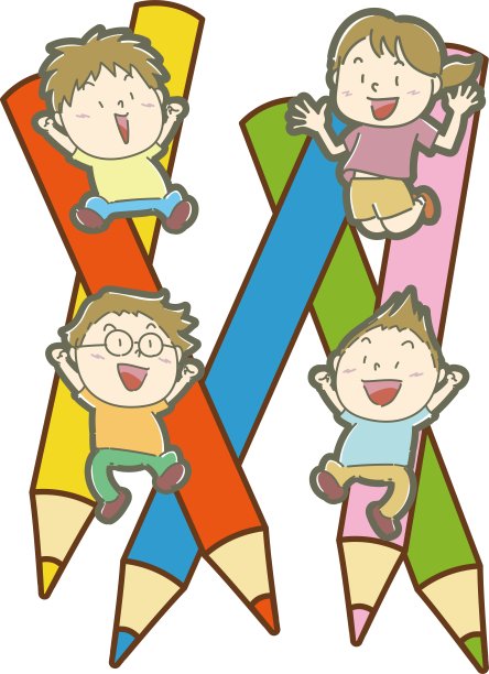 孩子们拿着彩色大铅笔/插画素材(矢量插画)快乐地蹦蹦跳跳图片下载