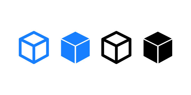 蓝色和黑色的立方体插图。三维盒子透视符号立方体矢量图标。图片下载