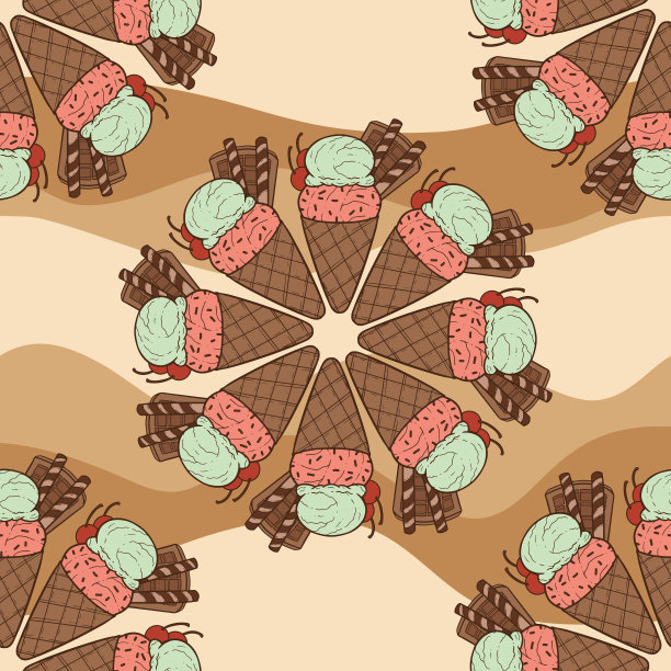 两勺线艺术冰淇淋插图无缝表面图案设计图片下载