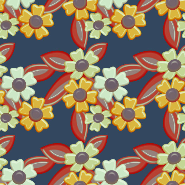 花和叶子在三维图像无缝模式。图片下载