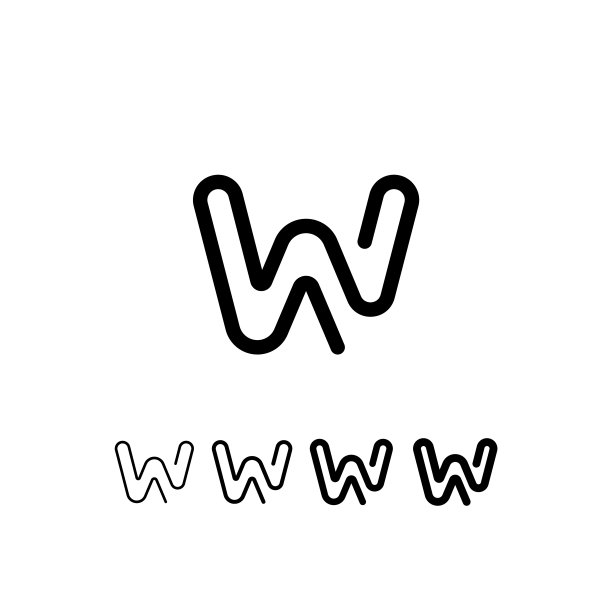 数字技术字体圆角字母，包括集五个不同厚度的潮流字母W，现代最小潮流矢量插图10EPS图片下载