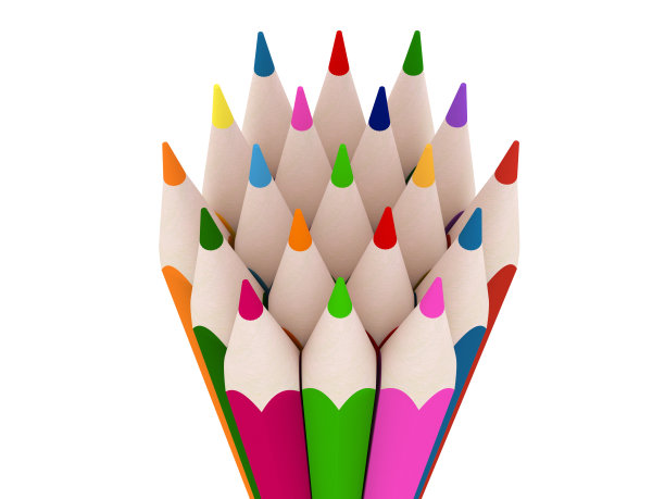 白色背景的彩色铅笔。图片下载