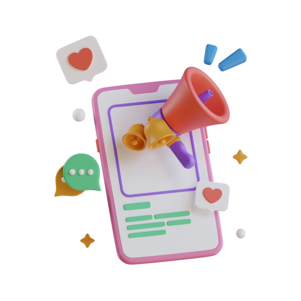 3d插图，智能手机和扩音器是在线营销通讯和促销的象征。图片下载