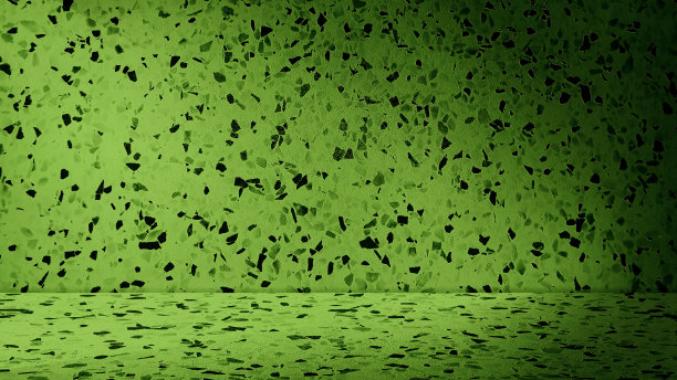 复古绿色水磨石工作室背景的产品显示在新鲜的色调。绿色石材纹理的背景图案墙和地板。天然石材房间背景与石头碎片纹理。图片下载