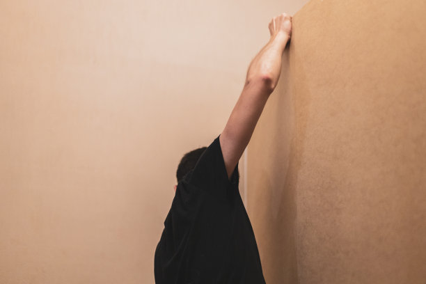 一个年轻人从壁橱里装胶合板。图片下载